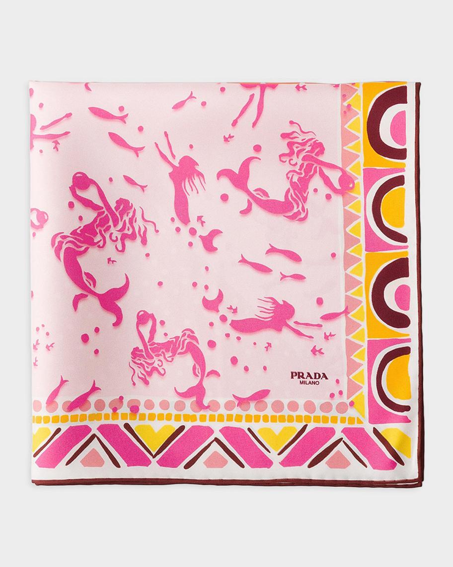 Prada Mermaid-Print Silk Twill Scarf | Neiman Marcus