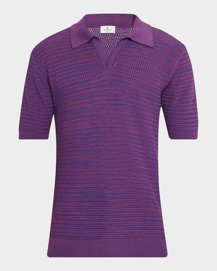 Etro Men's Johnny Collar Open-Knit Polo Sweater | Neiman Marcus