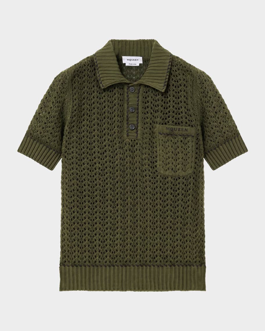 McQueen Men's Cotton Crochet Pocket Polo Shirt | Neiman Marcus