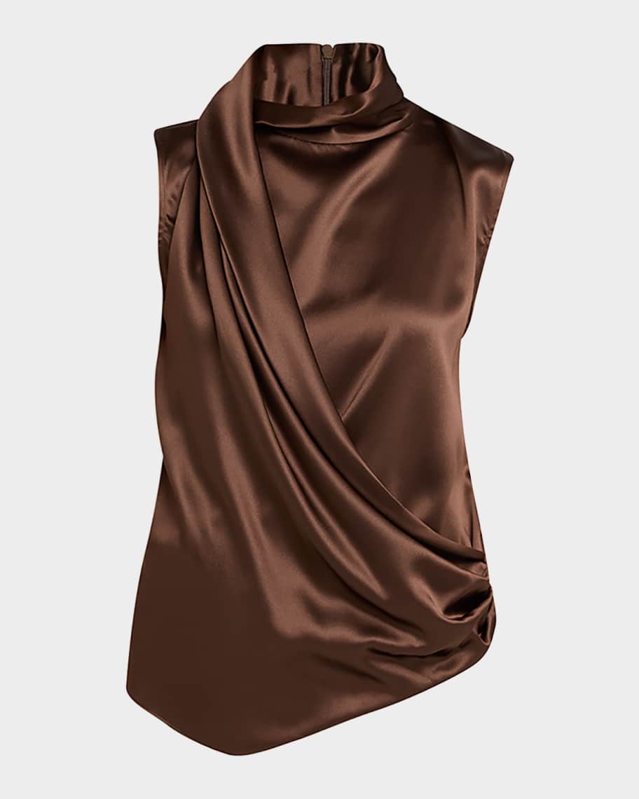 Brunello Cucinelli Silk Draped Sleeveless Blouse | Neiman Marcus