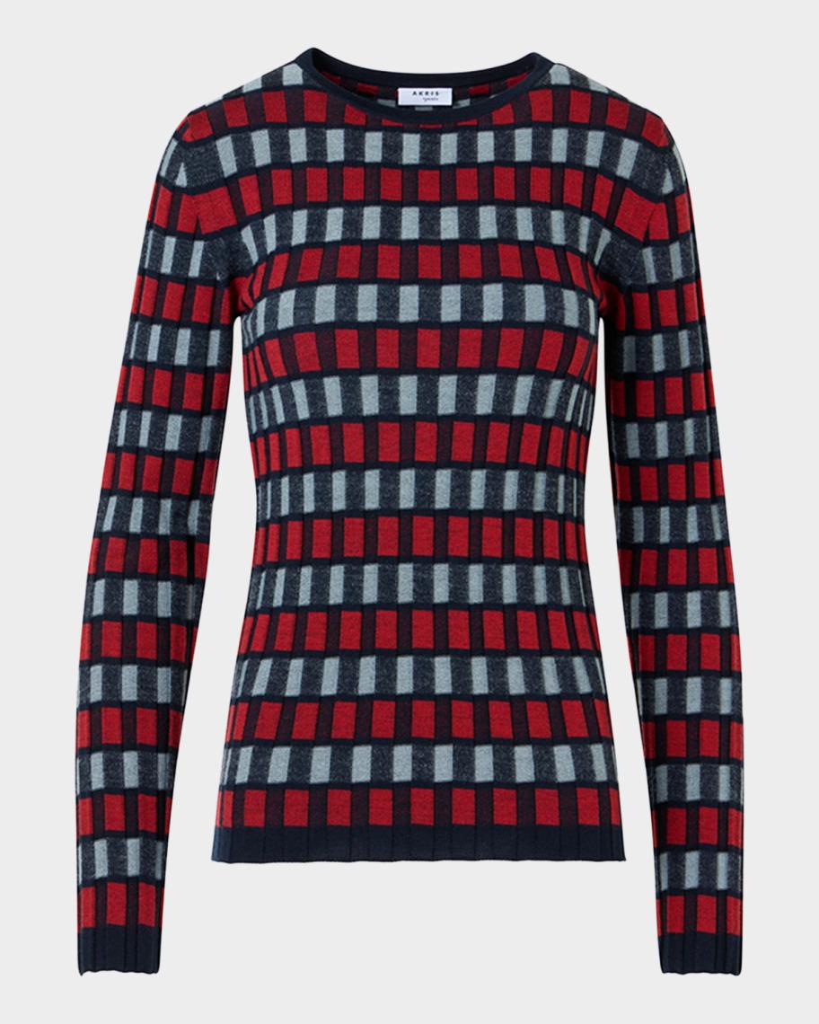 Akris punto Block Wool Knit Long-Sleeve Top | Neiman Marcus