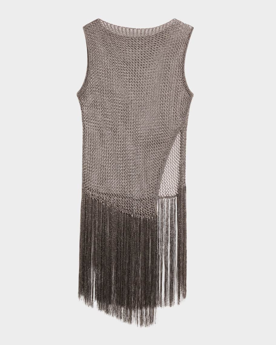 ponta♡ LAPOINTE Asymmetric Metallic Net Knit Fringed Tank Top | Neiman Marcus