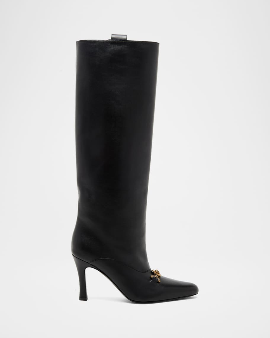 Versace 90mm La Medusa Leather Knee-High Boots | Neiman Marcus