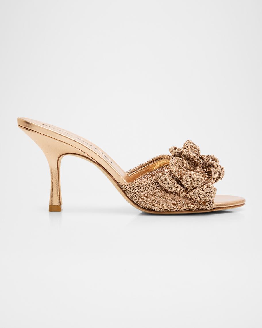 Stuart Weitzman 85mm Lotus Metallic Crochet Slide Sandals | Neiman