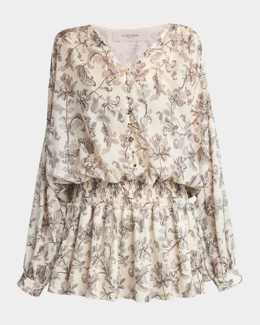 Golden Goose Journey Floral Long-Sleeve Cotton Voile Mini Dress | Neiman  Marcus