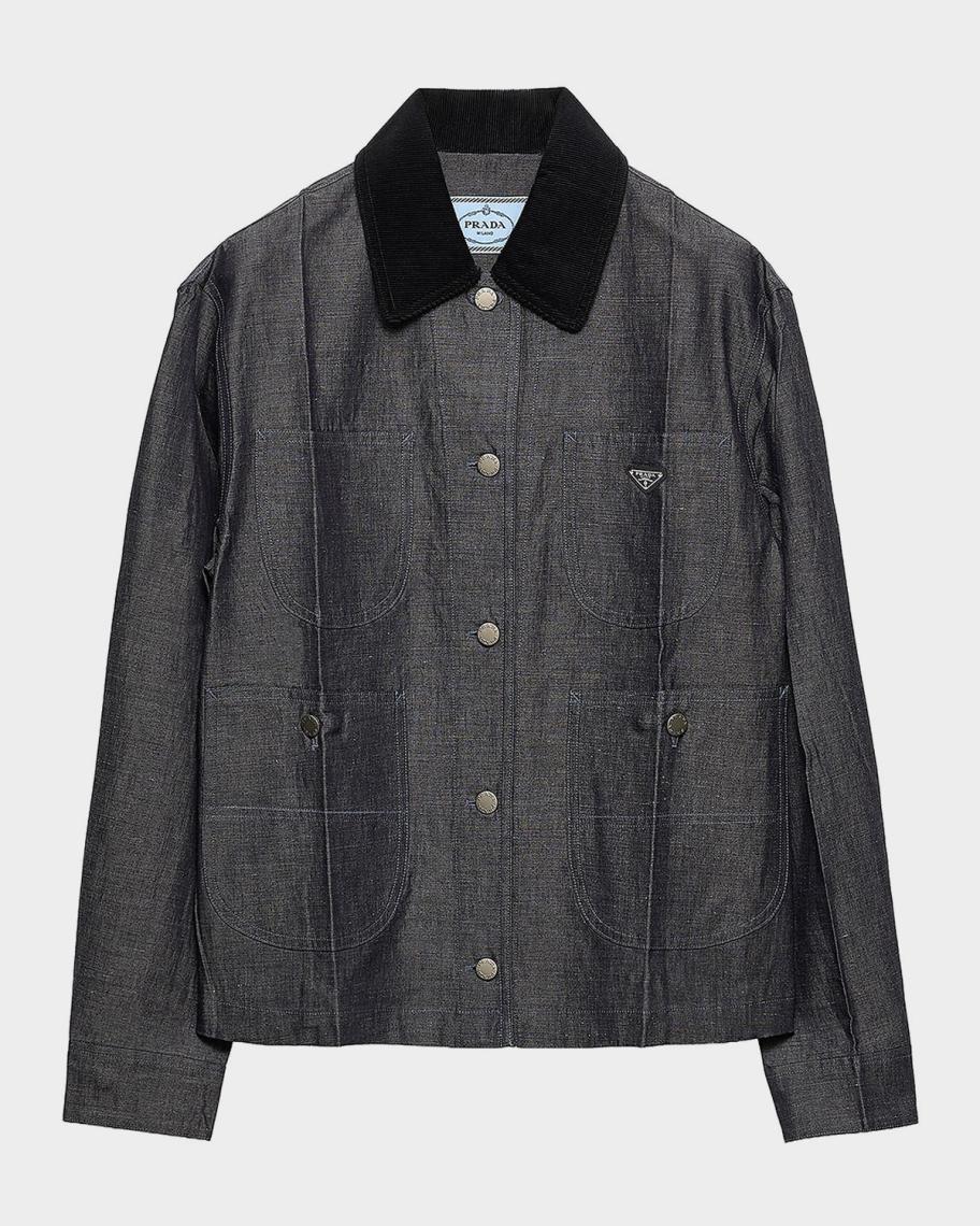 Prada Chambray Jacket w/ Velvet Collar | Neiman Marcus