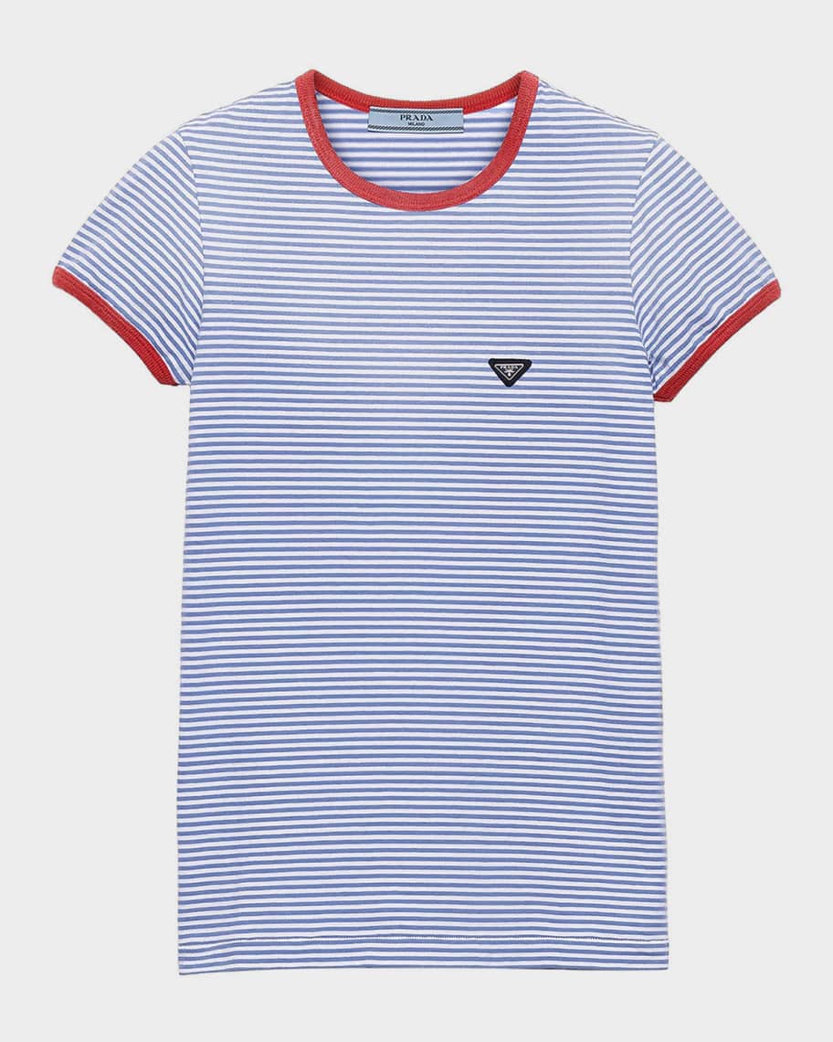 【PRADA】ストライププリントジャージートップ Prada Striped Jersey T-Shirt | Neiman Marcus