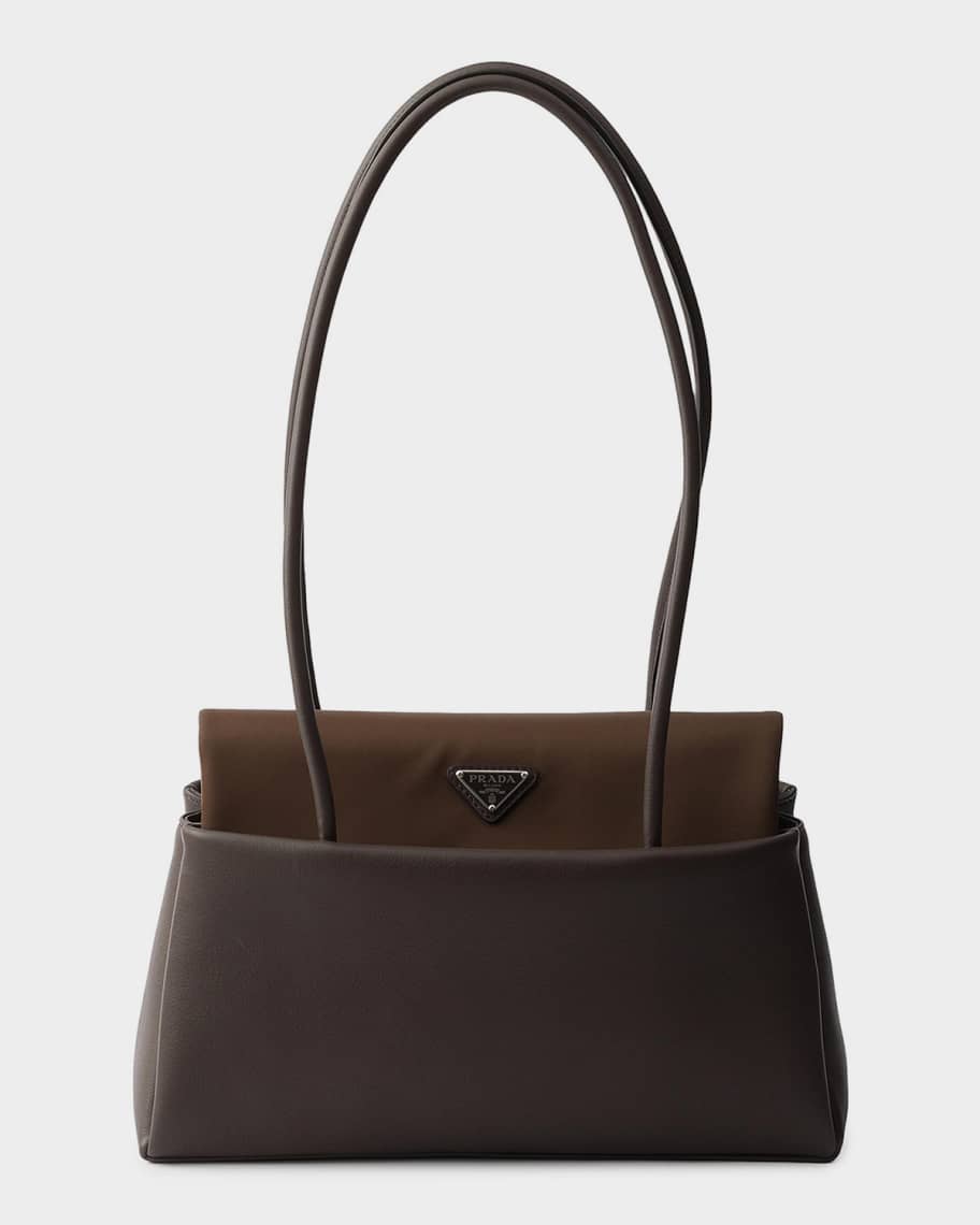 Prada Passage Medium Leather Shoulder Bag with Re-Nylon Flap