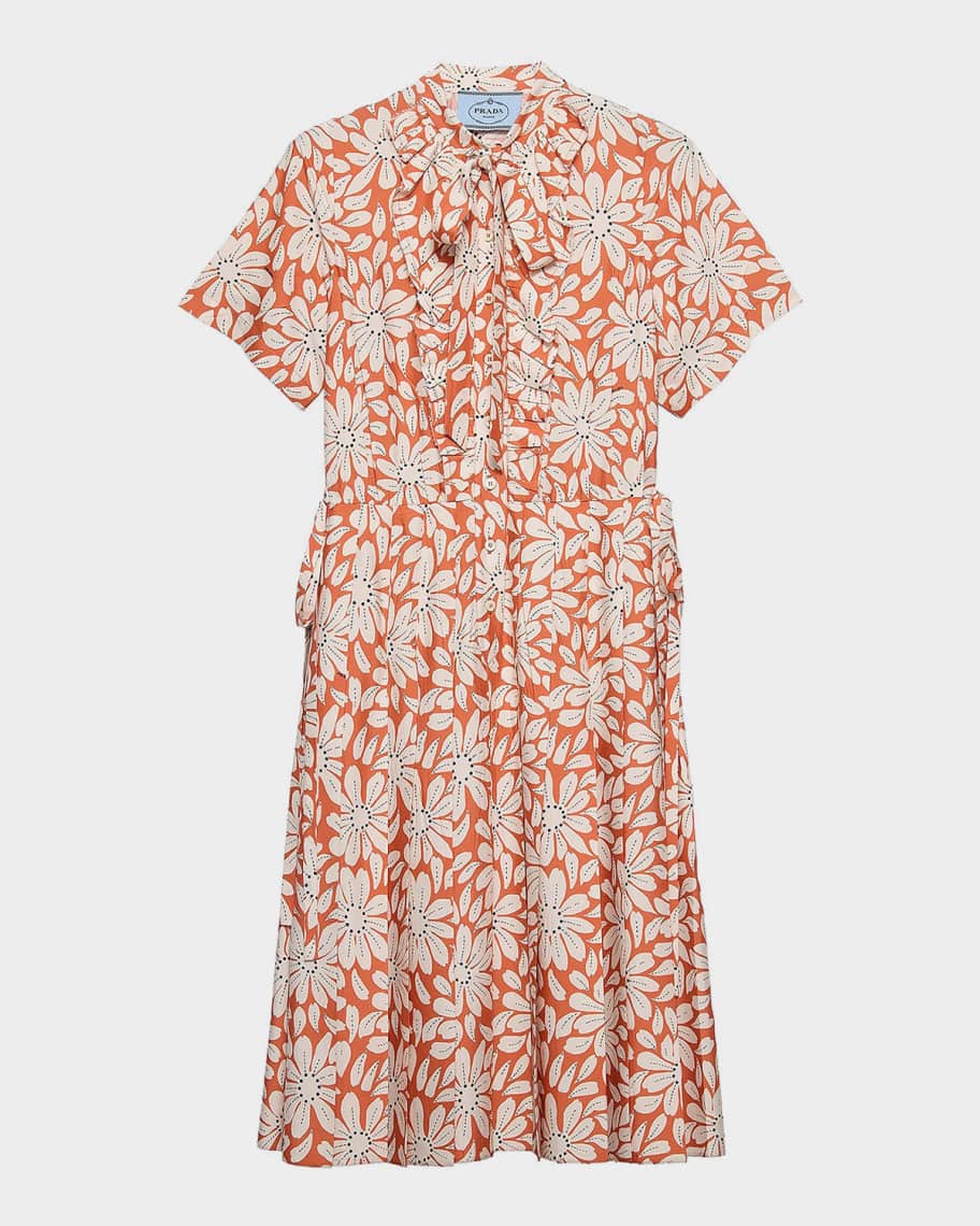 Prada Floral Tieneck Midi Shirtdress | Neiman Marcus