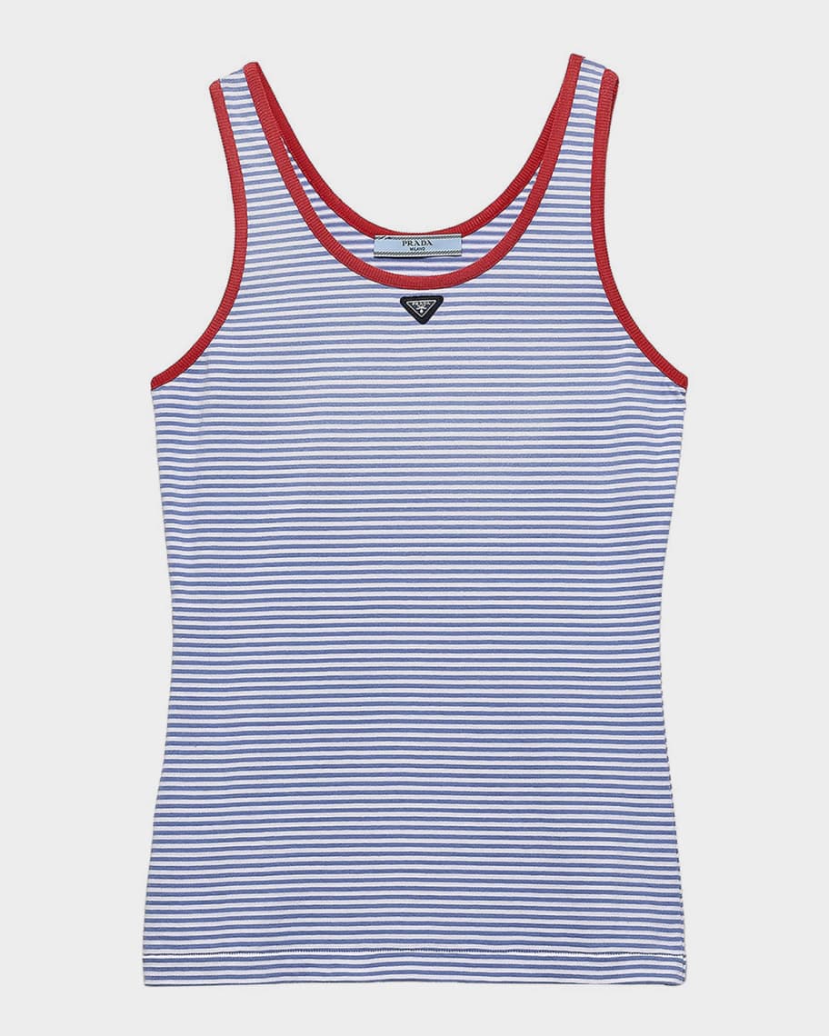 Prada Striped Logo Cotton Jersey Tank Top | Neiman Marcus