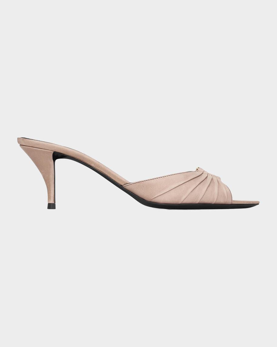 Saint Laurent 75mm Corvara YSL Leather Mule Pumps | Neiman Marcus
