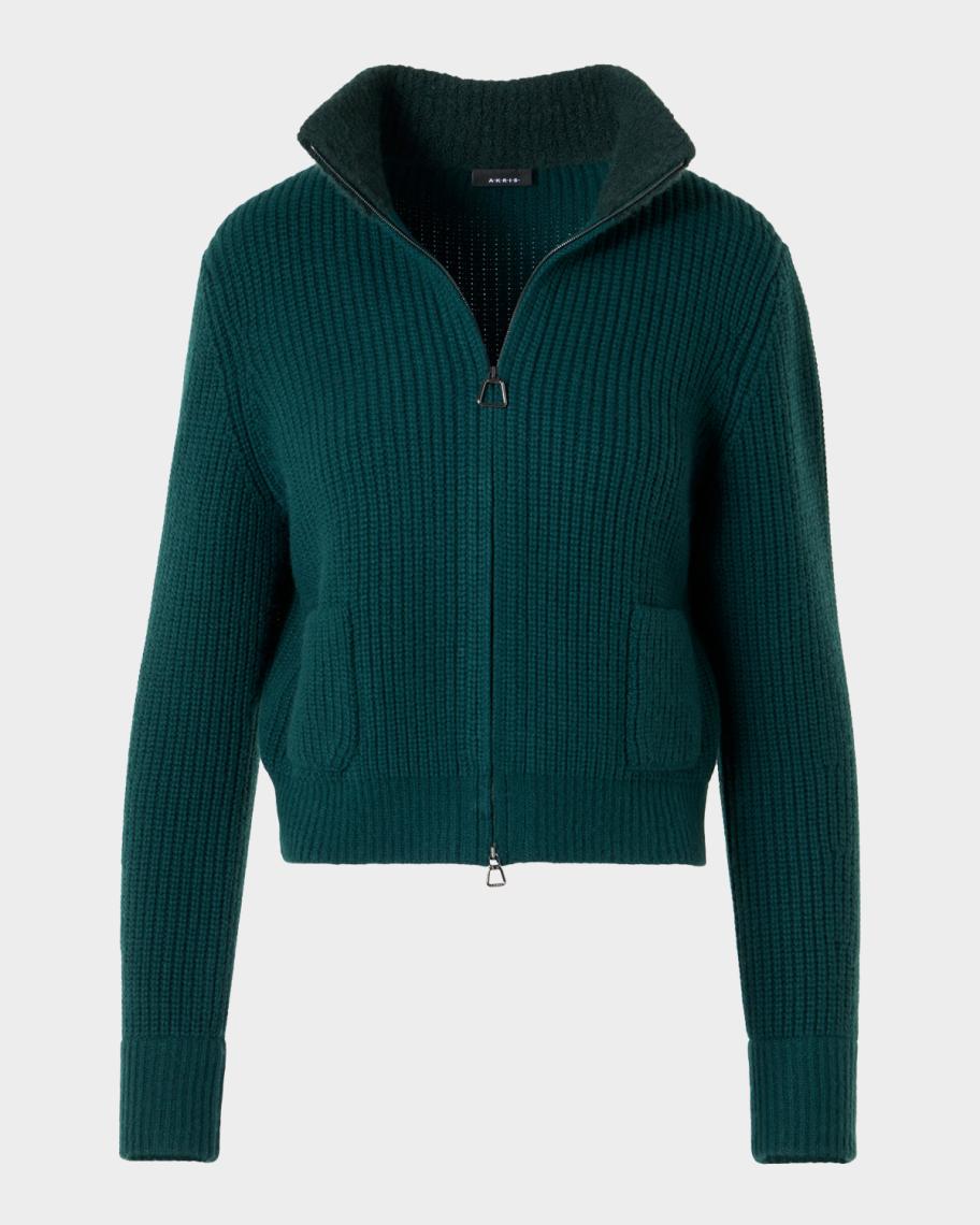 AKRIS カシミヤ 半袖カーディガン 2way グリーン サイズ38*QD81 Akris Wool-Cashmere Turtleneck Zip Cardigan | Neiman Marcus