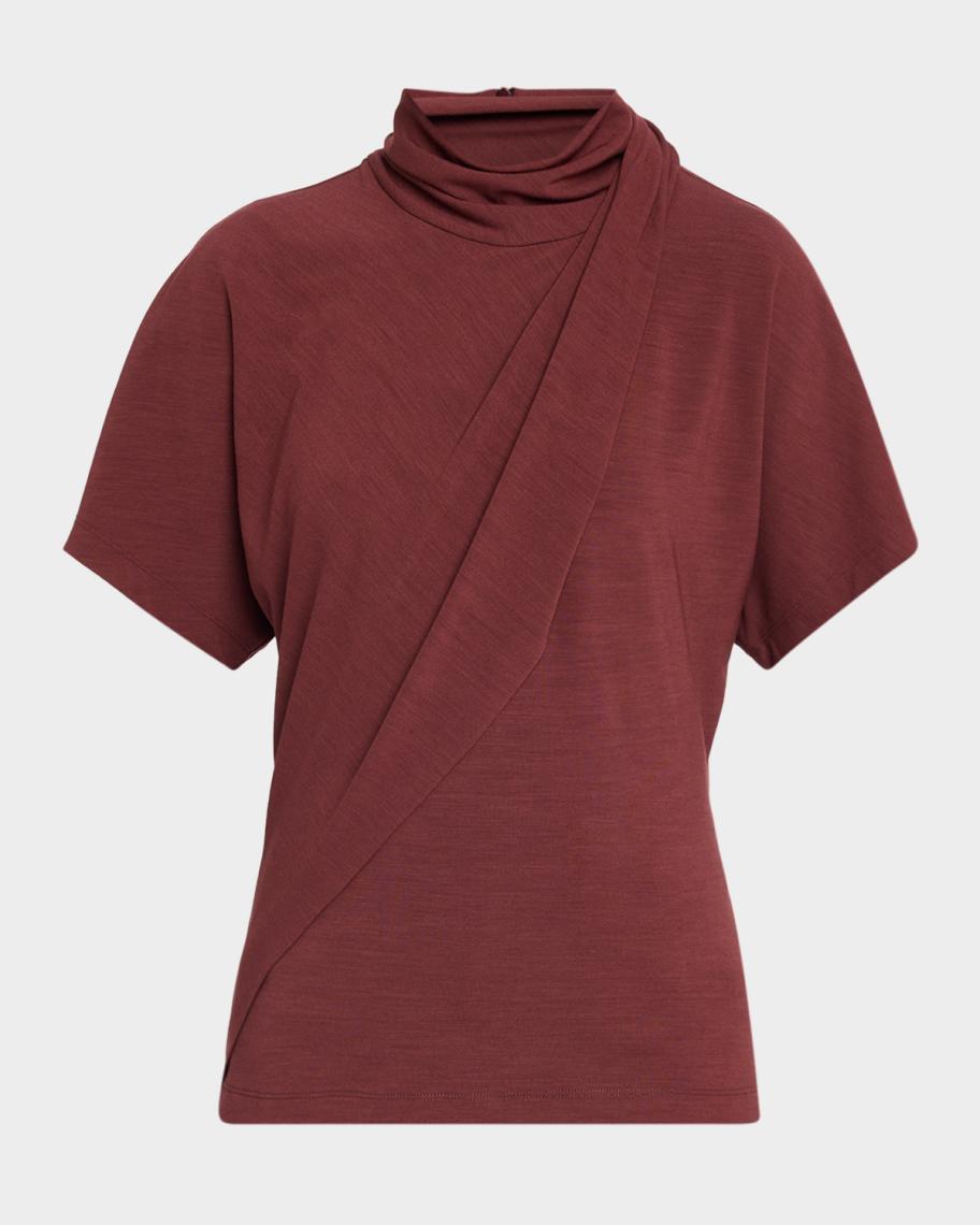 Brunello Cucinelli Mock-Neck Draped Jersey Short-Sleeve T-Shirt