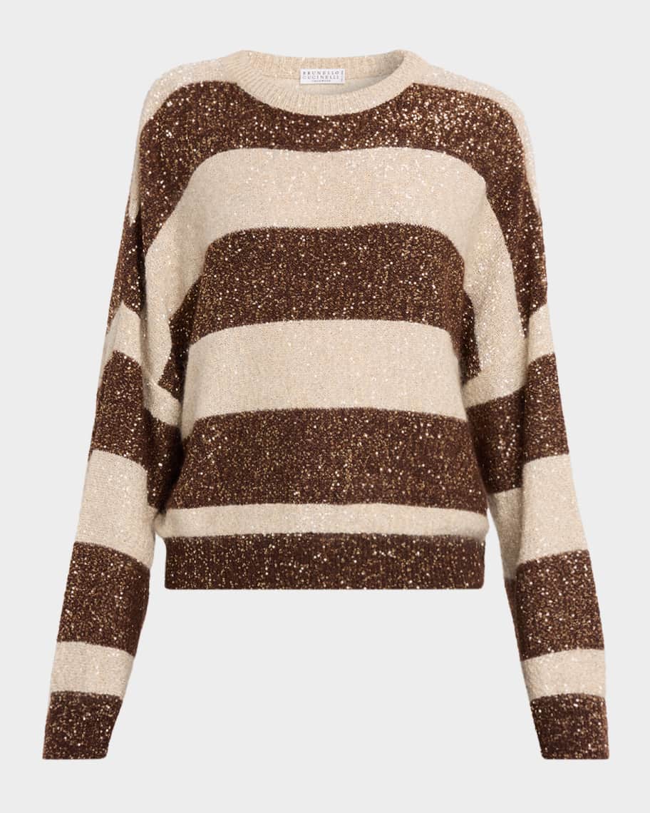 Brunello Cucinelli Micro Sequin Relaxed Striped Sweater | Neiman