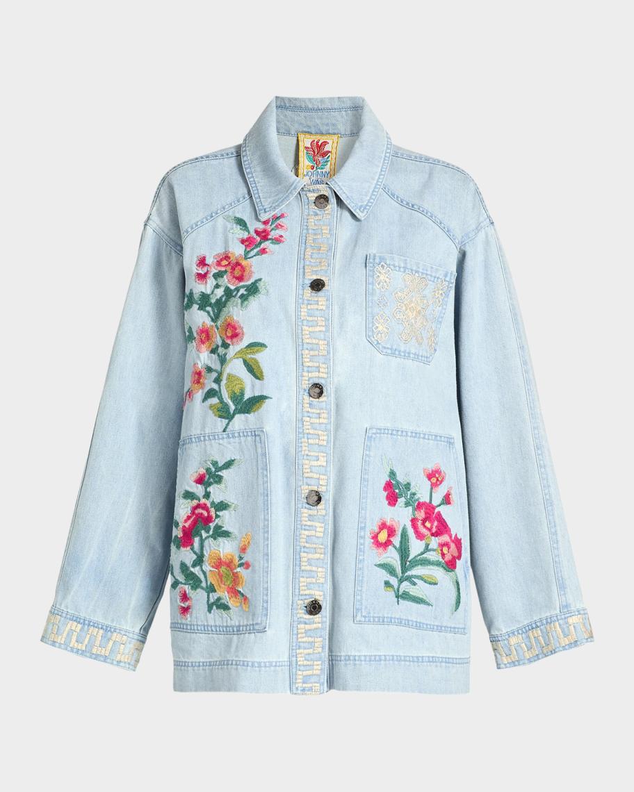 ジャケット・アウター 80n8 AW24/Embroidered Denim Jacket Johnny Was Oversized Floral-Embroidered Denim Jacket | Neiman Marcus
