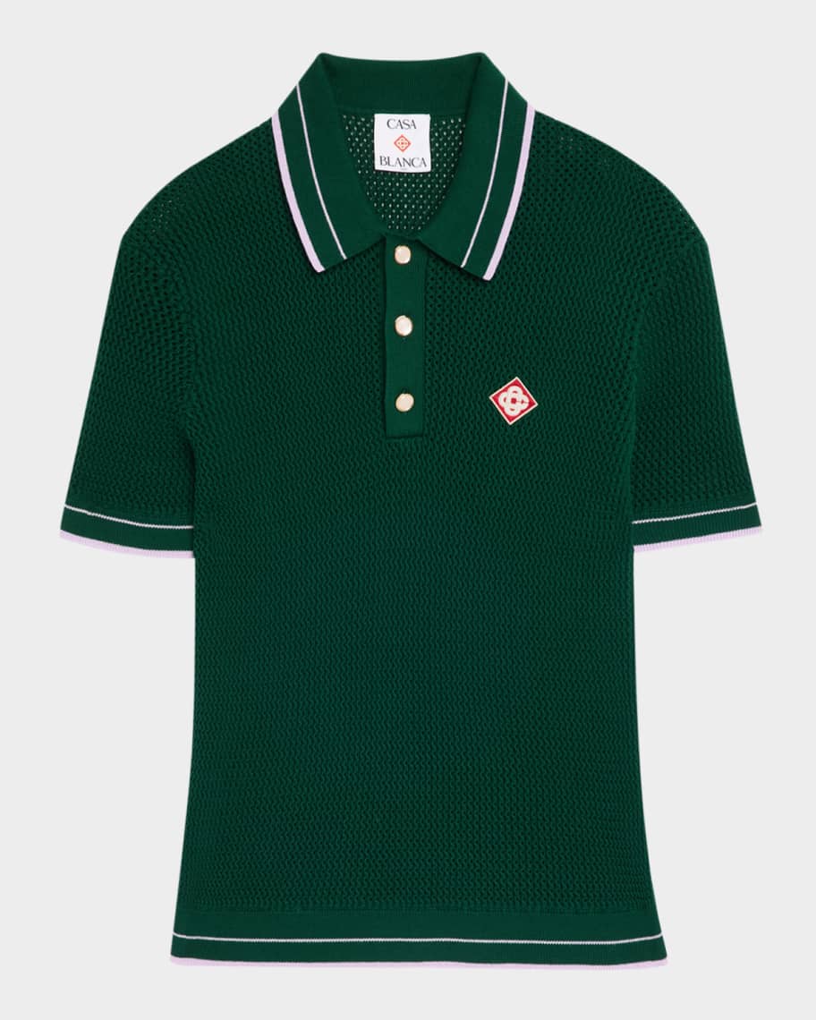 CASABLANCA Men's Ribbed-Trim Crochet Open-Knit Polo Shirt | Neiman