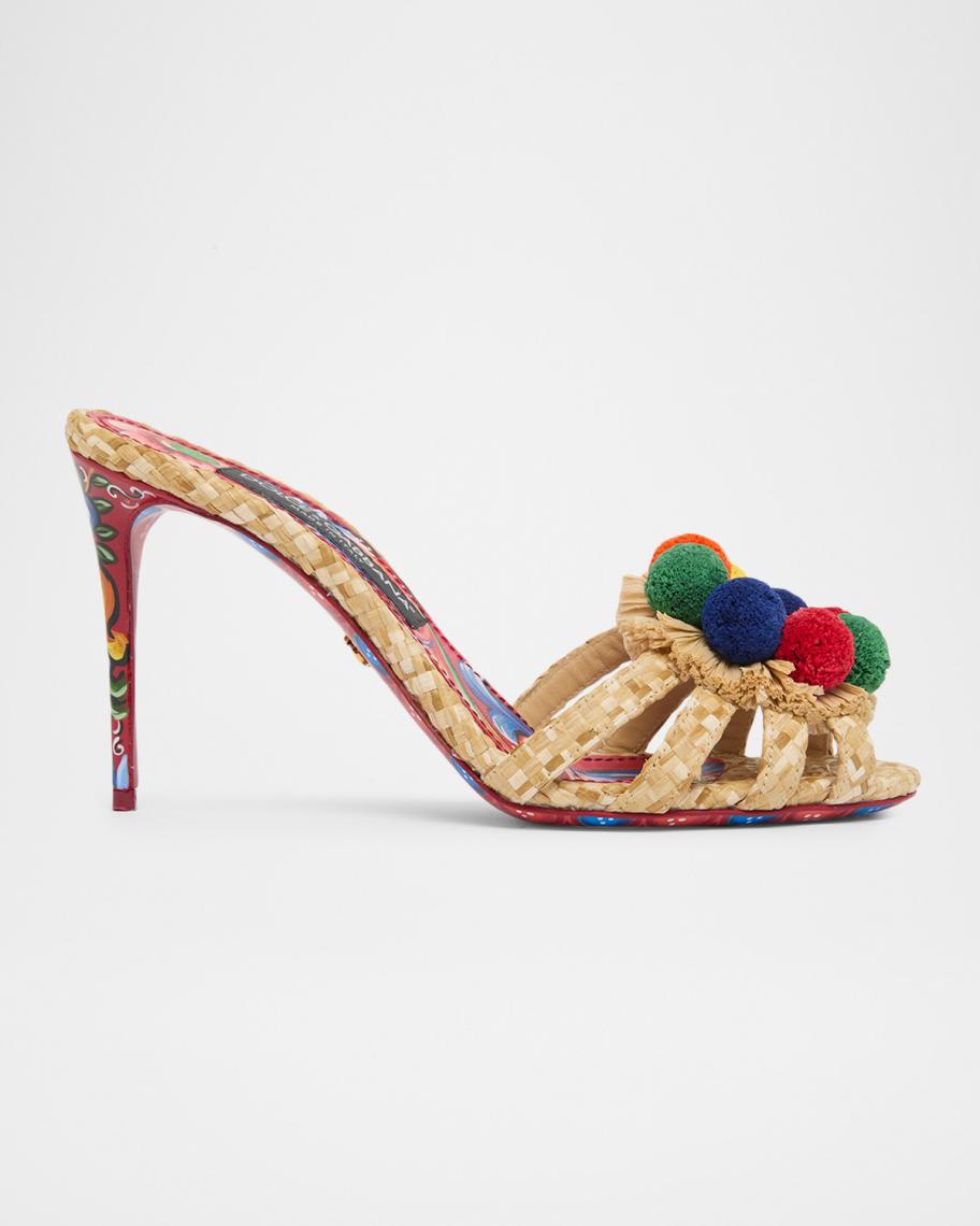 Dolce&Gabbana 85mm Carretto Embellished Raffia Slide Sandals