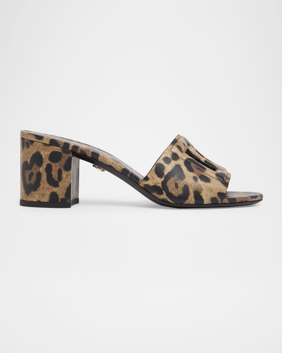 Dolce&Gabbana 60mm DG Cutout Leopard-Printed Leather Slide Sandals