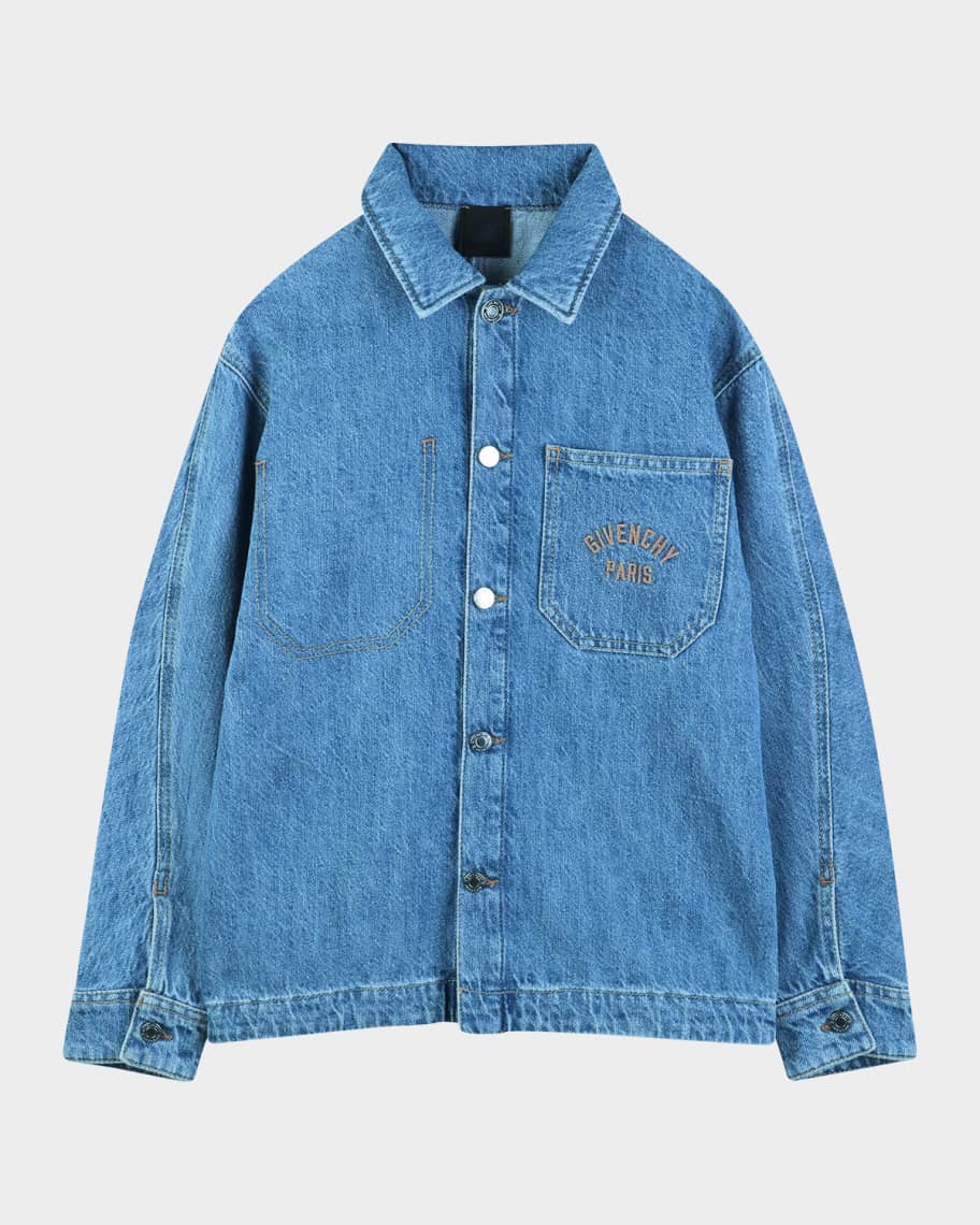 Givenchy Boy's Logo-Embroidered Cotton Denim Overshirt, Size 4-6