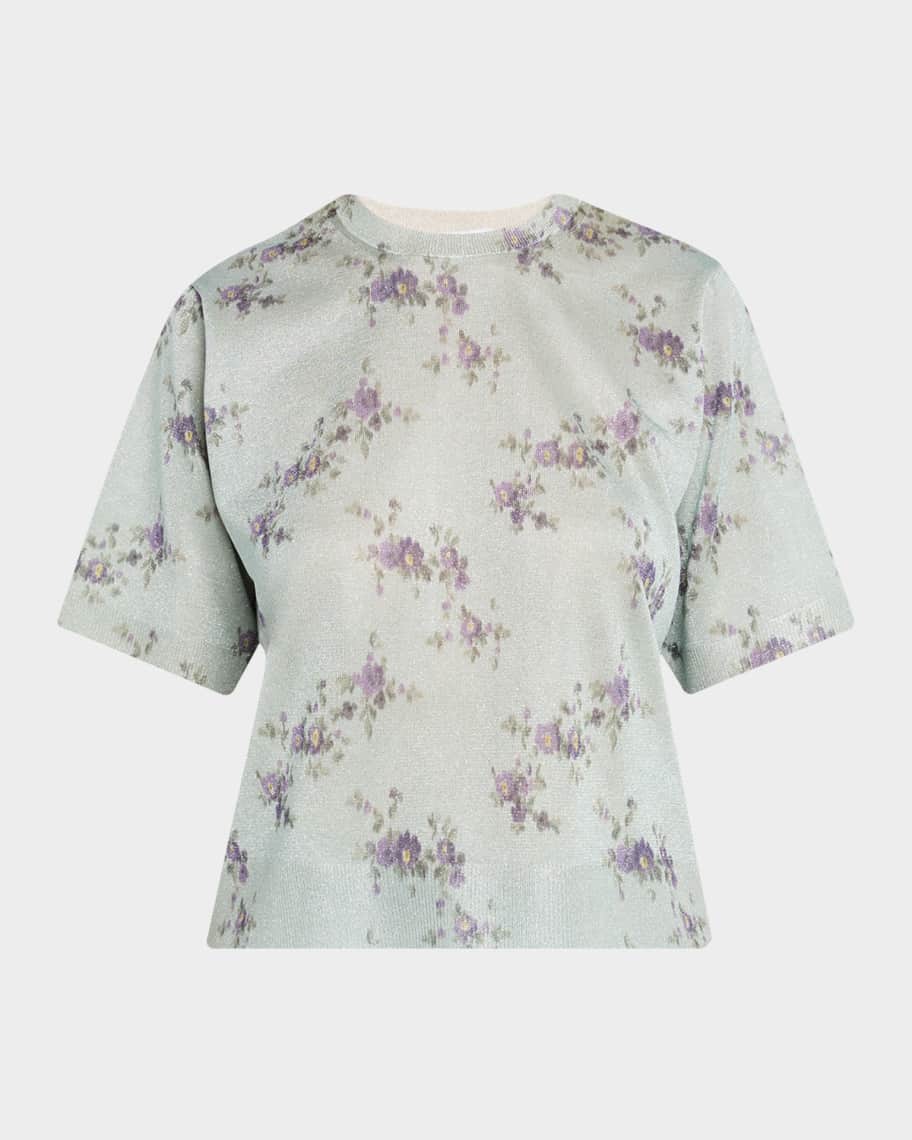 Ganni Floral Metallic Crewneck Tee | Neiman Marcus
