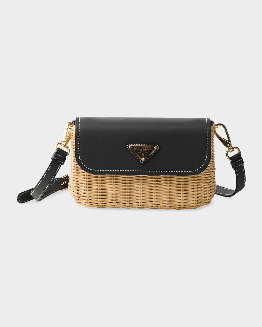 Prada Small Wicker and Leather Shoulder Bag | Neiman Marcus