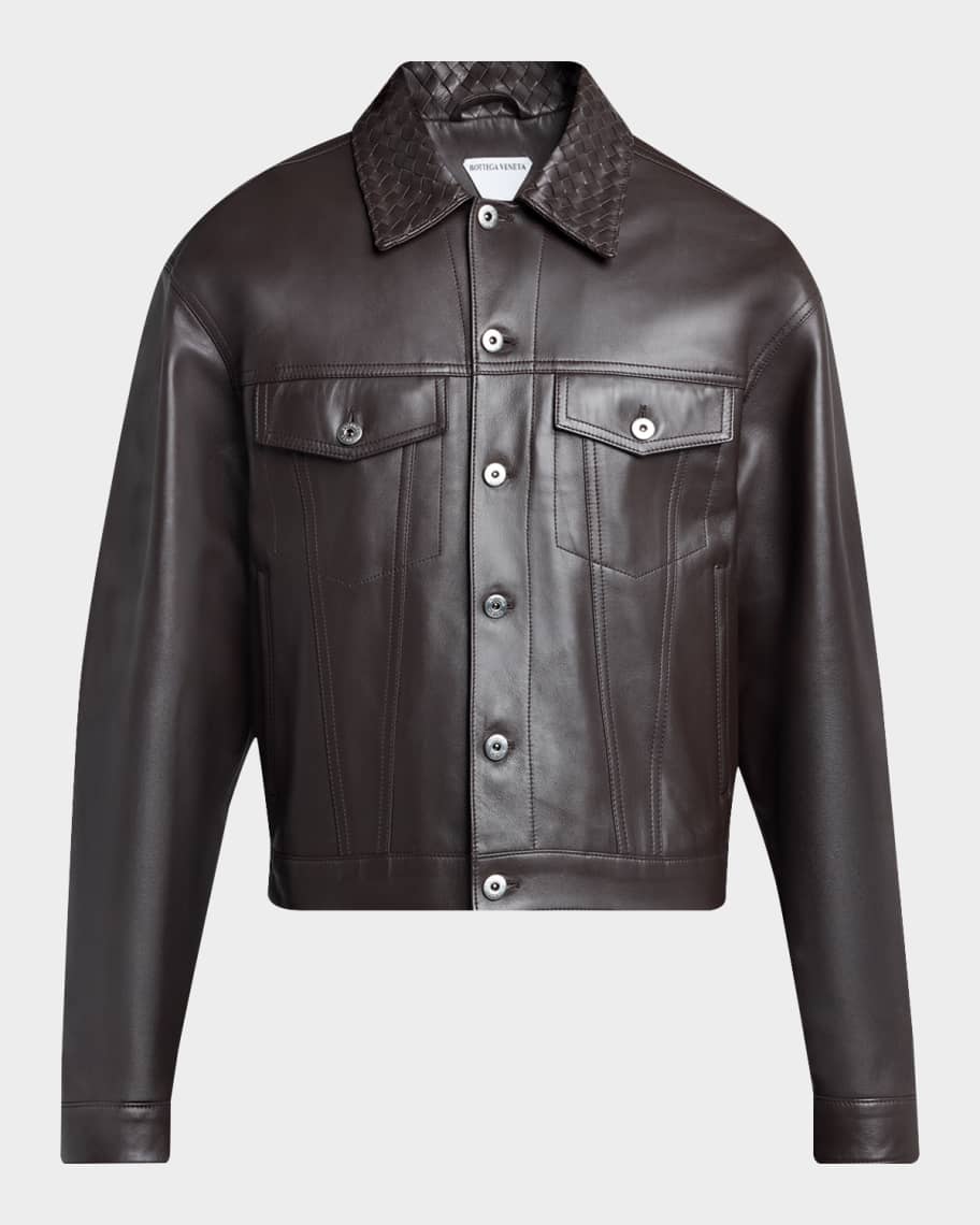 BOTTEGA VENETA イタリア製 レザージャケット 48 Bottega Veneta Men's Intrecciato-Collar Leather Jacket | Neiman Marcus