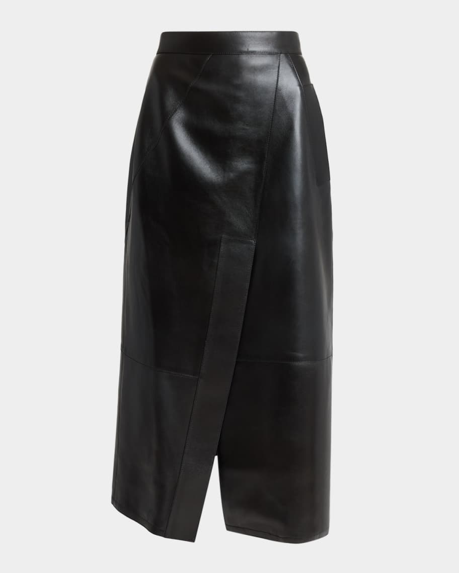 Givenchy Asymmetric Paneled Leather Midi Skirt | Neiman Marcus
