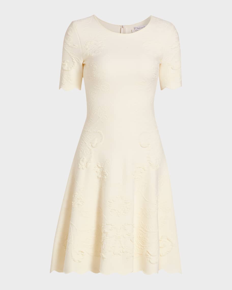 Oscar de la Renta Floral Jacquard Knit Short-Sleeve Mini Dress | Neiman  Marcus