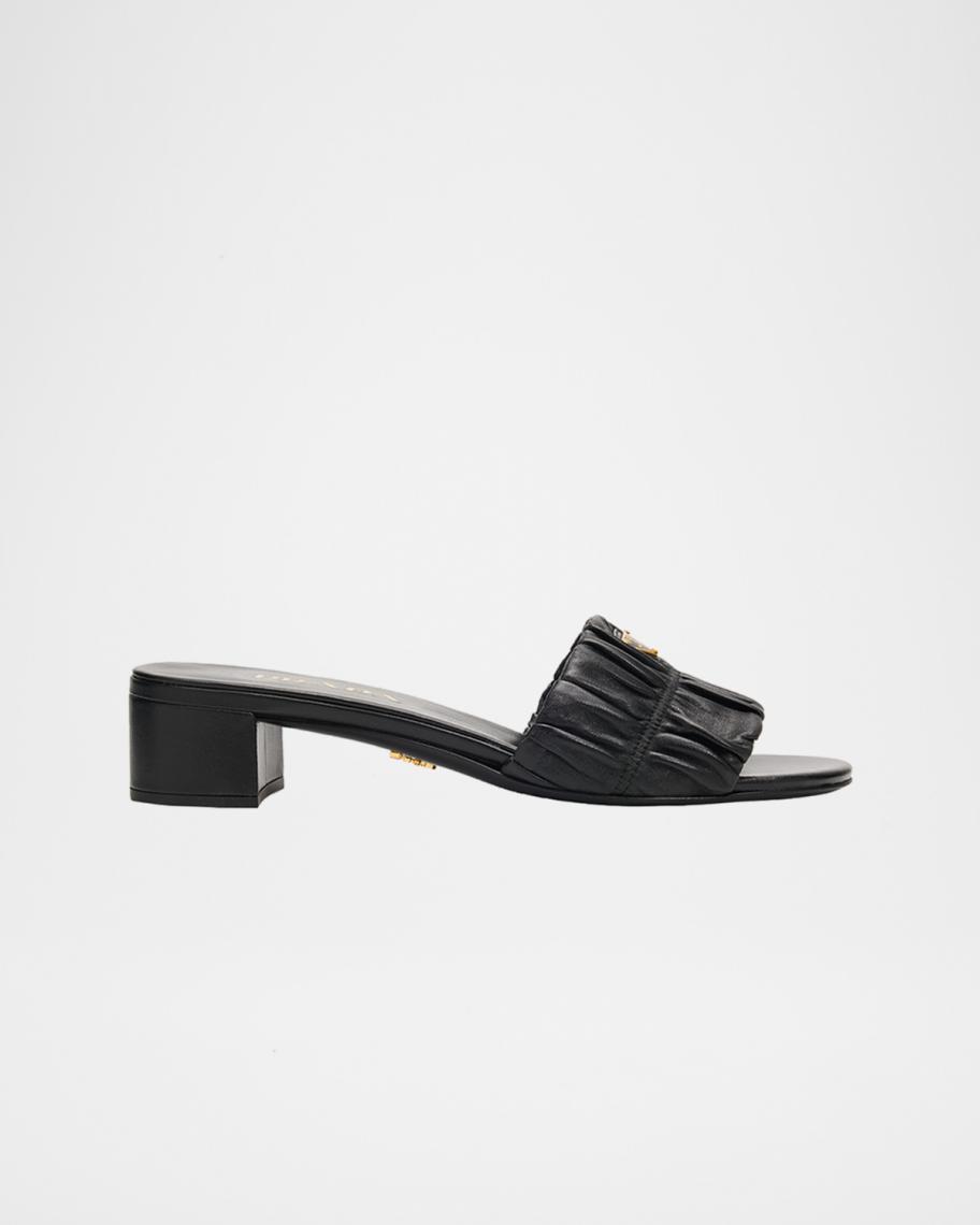 Prada 35mm Matelasse Nappa Leather Block-Heel Sandals | Neiman Marcus