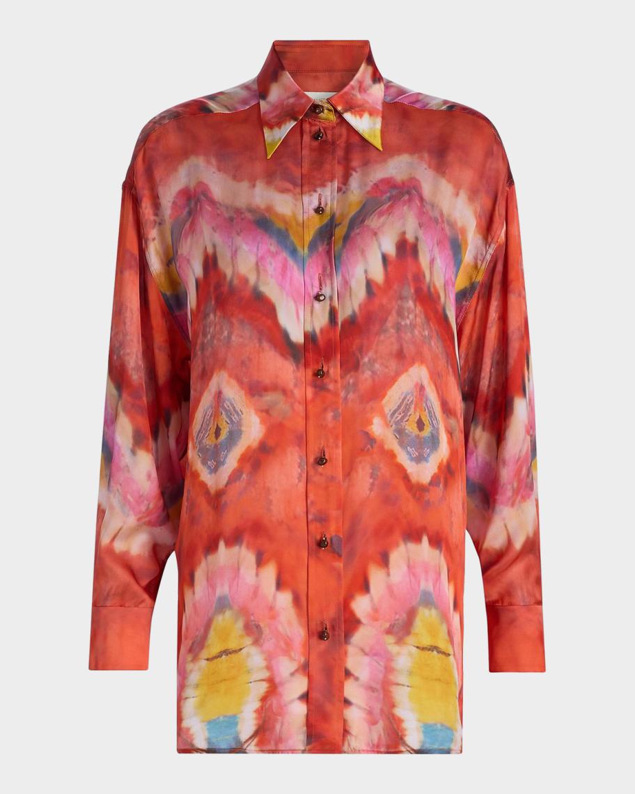 Zimmermann Alchemy Tie-Dye Silk Satin Shirt | Neiman Marcus