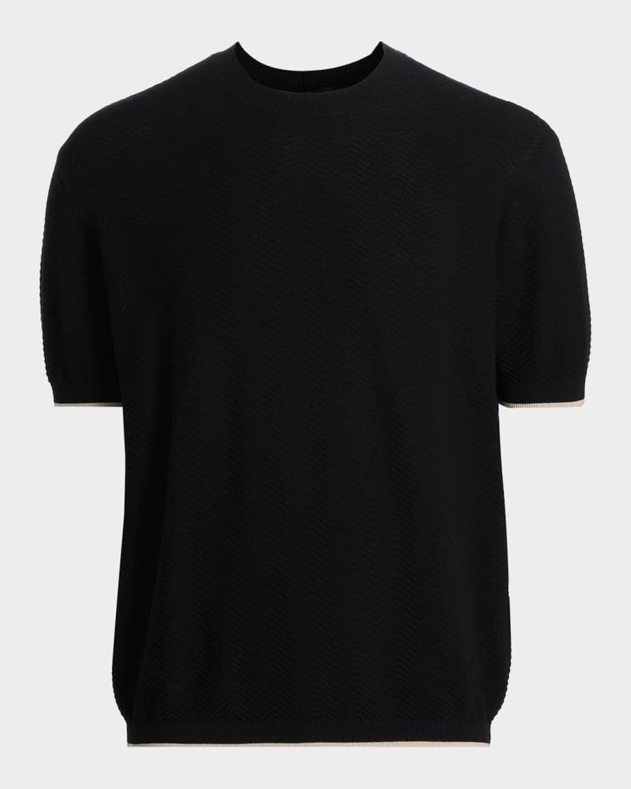 Emporio Armani Tipped Chevron Short-Sleeve Sweater | Neiman Marcus