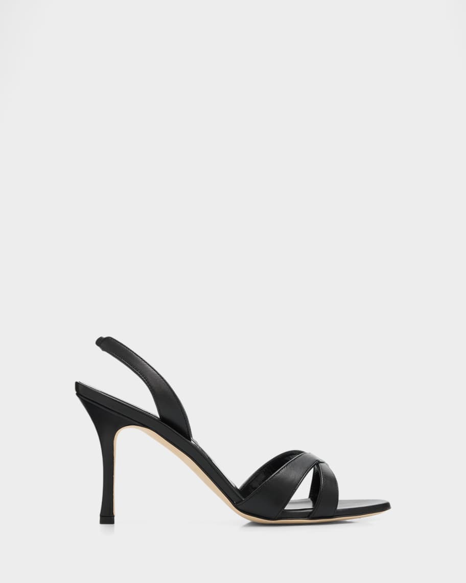 Manolo Blahnik 90mm Callasi Leather Slingback Sandals | Neiman Marcus