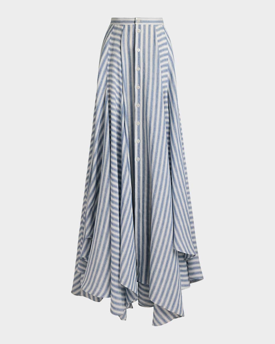 Ralph Lauren Collection Alternating Lines Umbrella Linen Skirt