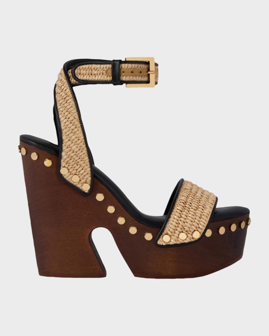 Givenchy Clog Raffia-Effect Platform Sandals with Studs Detail