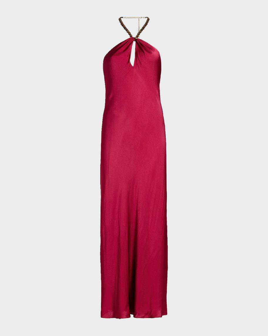 CAMI NYC Giulia Hammered Halter Dress in Red