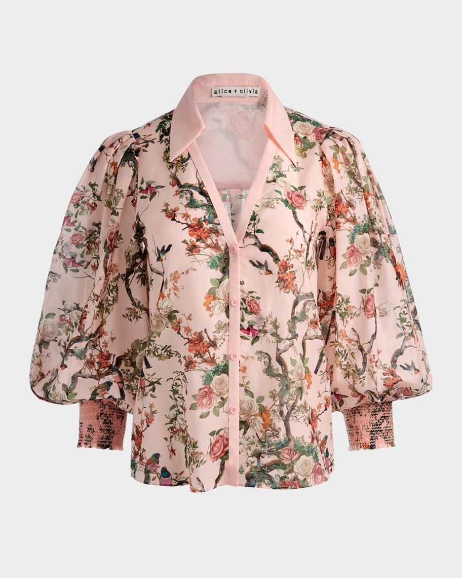 ALICE + OLIVIA Charis Floral Button-Front Blouse | Neiman Marcus