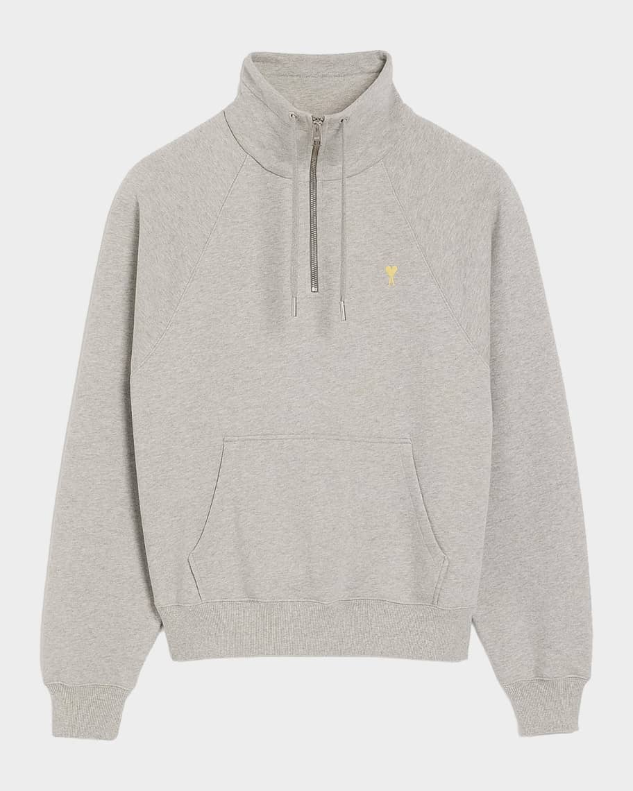 Ami Paris Men's Micro-Ami de Coeur Funnel Neck Half-Zip Hoodie