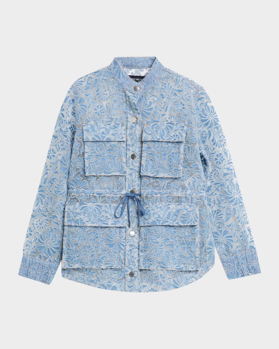Veronica Beard Lane Sheer Floral Denim Jacket | Neiman Marcus
