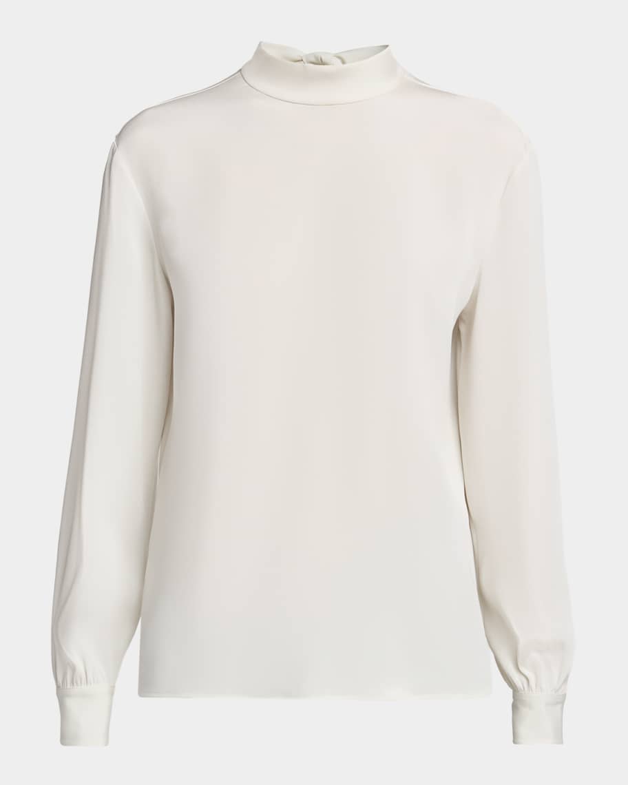 Giorgio Armani Neck-Tie Long-Sleeve Silk Top | Neiman Marcus
