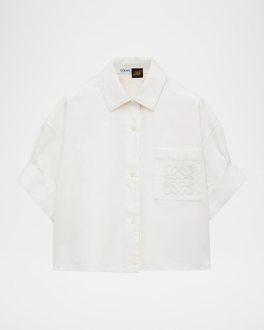 Loewe x Paula's Ibiza Short-Sleeve Denim Boxy Shirt | Neiman Marcus