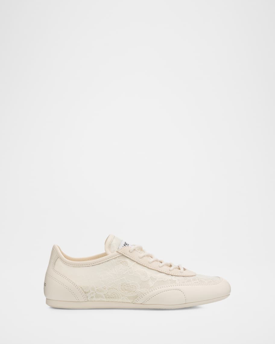 Jimmy Choo Sunny Floral Lace and Leather Low-Top Sneakers | Neiman
