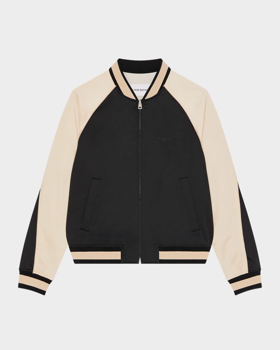 Givenchy Men's Satin Rhinestone-Logo Bomber Jacket | Neiman Marcus