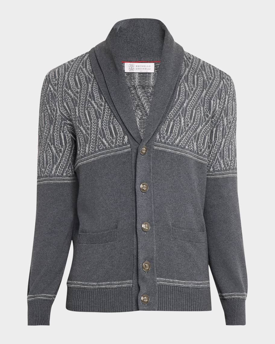 Brunello Cucinelli Men's Cotton Jacquard Cable Shawl-Collar