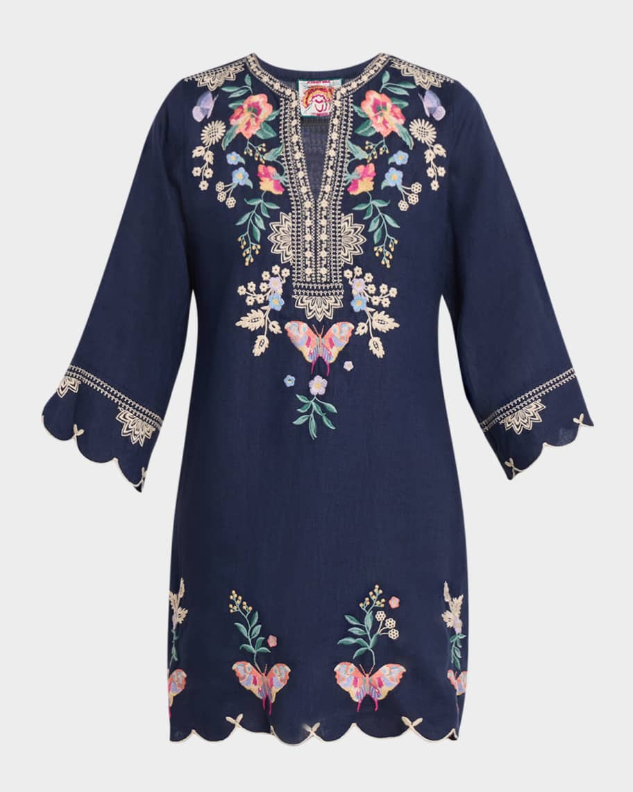 knee length dresses for ladies Johnny Was - Linen Tank Dress in Kamala Print