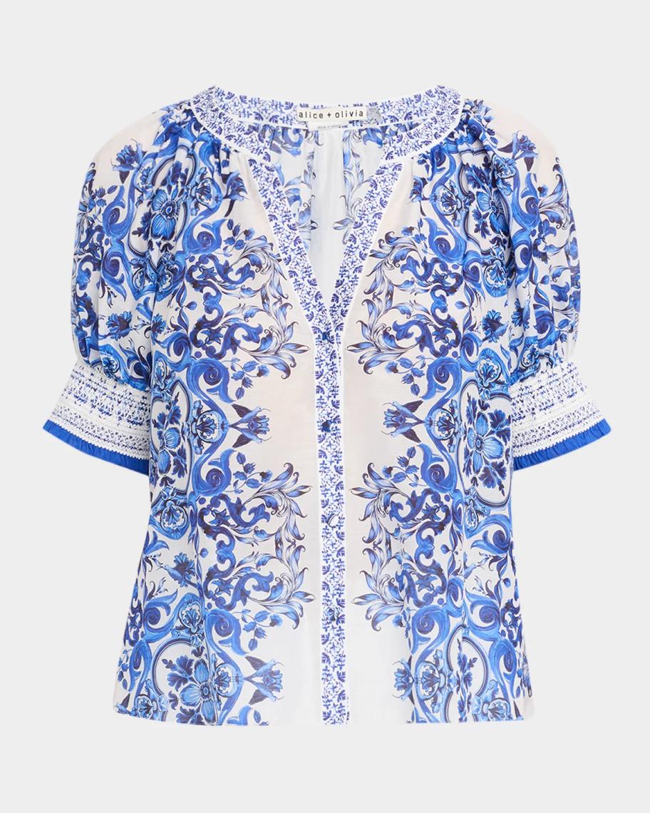 ALICE + OLIVIA Thalia Puff-Sleeve Blouse | Neiman Marcus