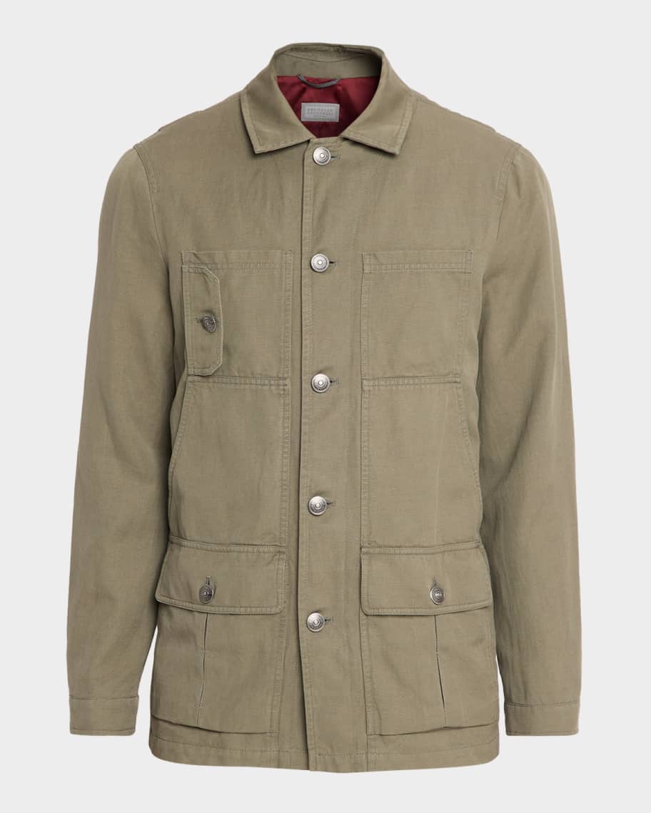 Brunello Cucinelli Men's Military Chore Canvas Jacket | Neiman Marcus