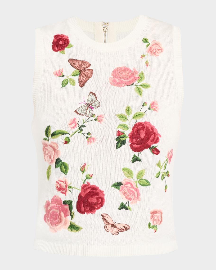 ALICE + OLIVIA Reva Embroidered Rib-Knit Tank Top | Neiman Marcus