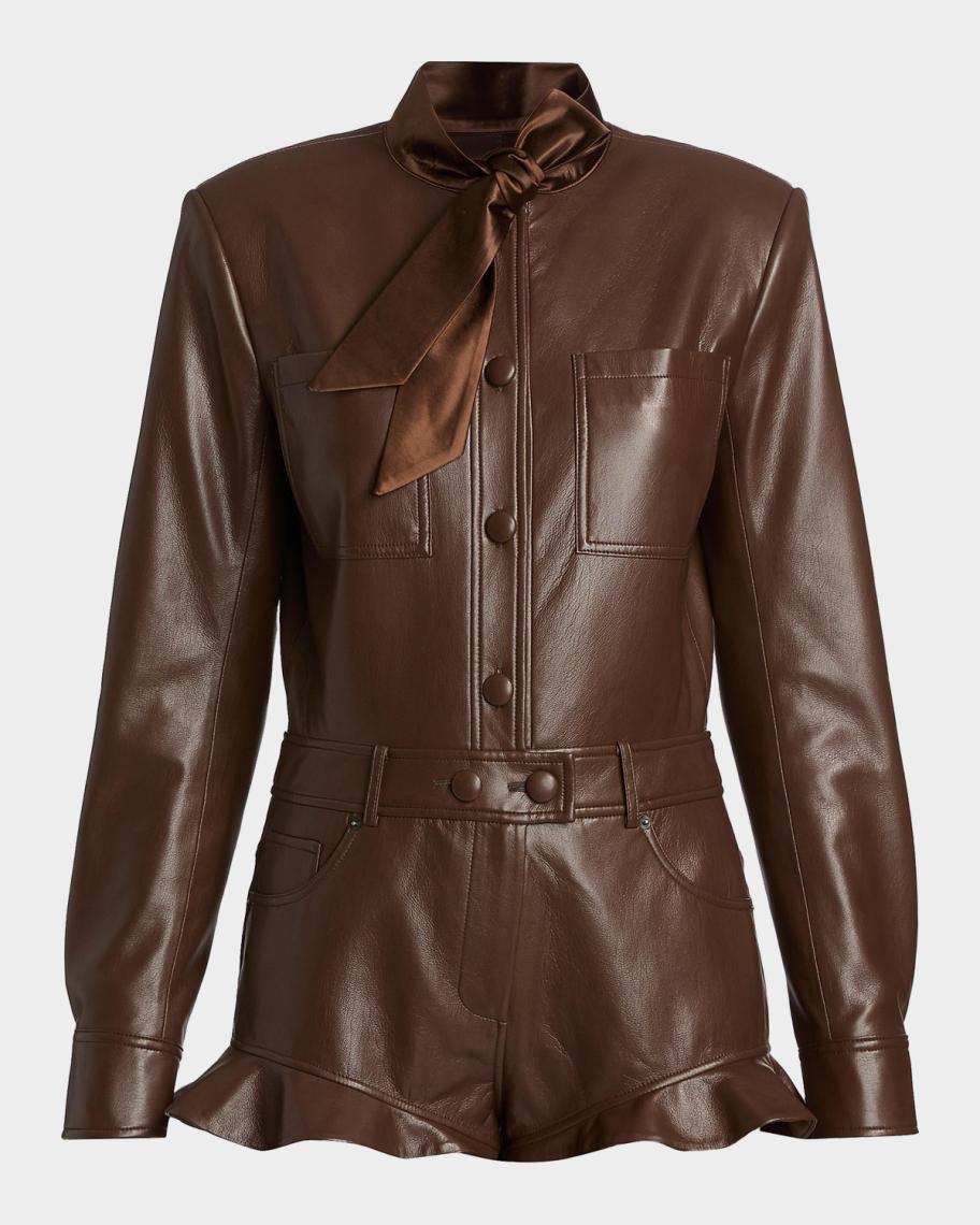 Faux-Leather Ruffled-Hem Playsuit