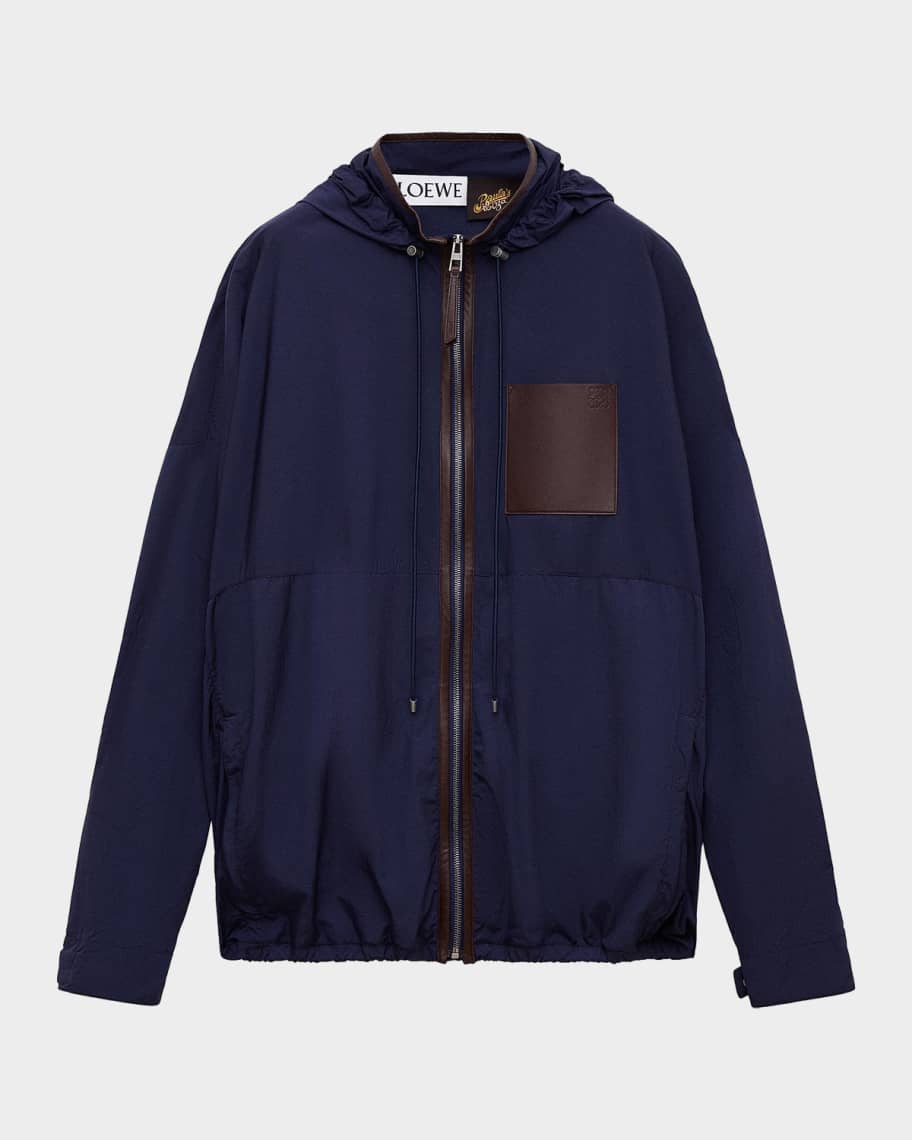 Loewe x Paula's Ibiza Men's Hooded Leather-Trim Anorak Jacket