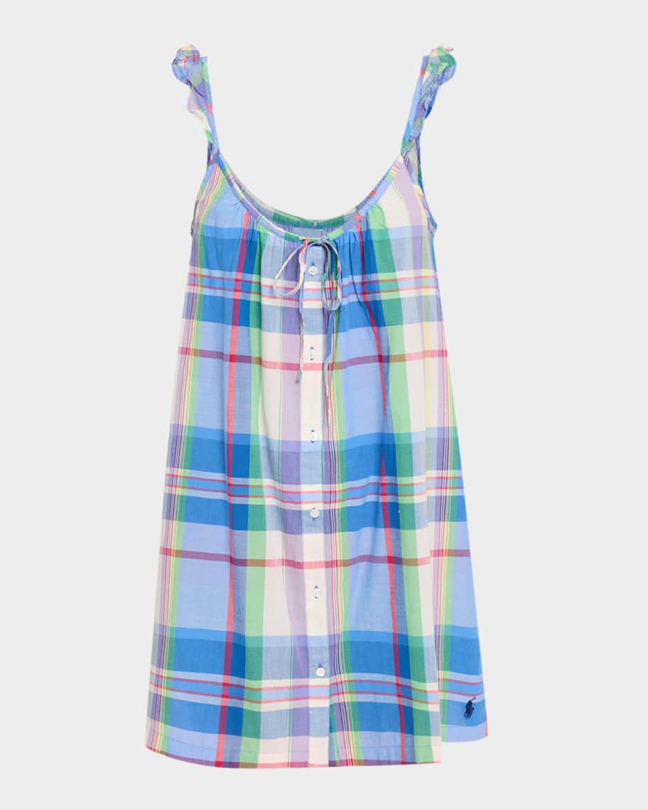 ralph lauren plaid dress Lauren Women's Ruffle-Trim Georgette Tiered Drawstring at neckline Girls Ralph Lauren Tartan Plaid